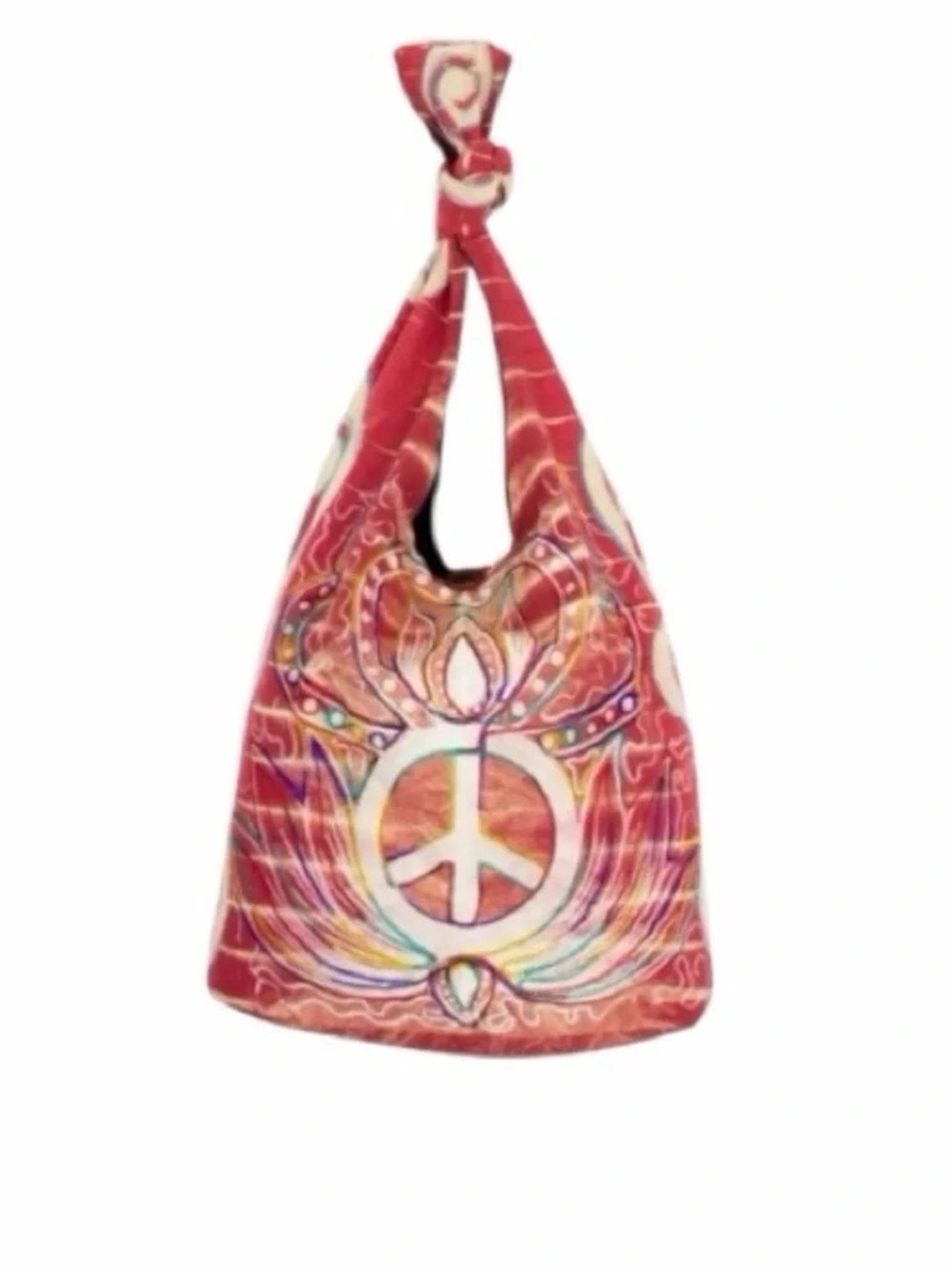 Indie‎ Bohemian Slouchy Hobo Bag Embroidered Graphic Peace Sign Red